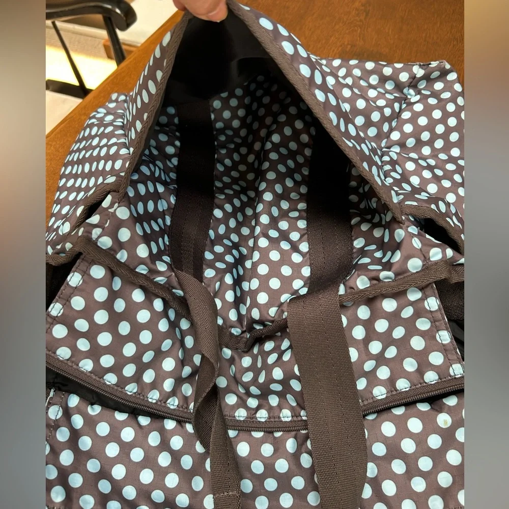 LeSportsac Classic Ryan Tote. Brown w/blue dots. Includes matching changing pad.